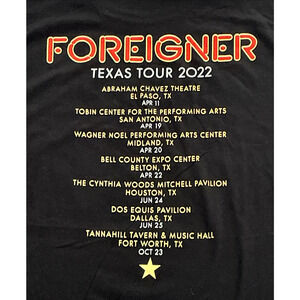 Foreigner Texas Concert Tour 2022 T-Shirt Sz 2X Men's New No Tags